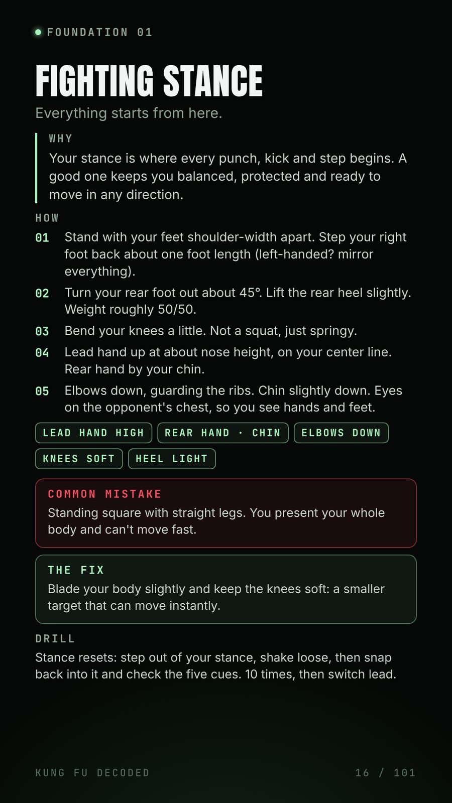 Fighting stance: the instruction page